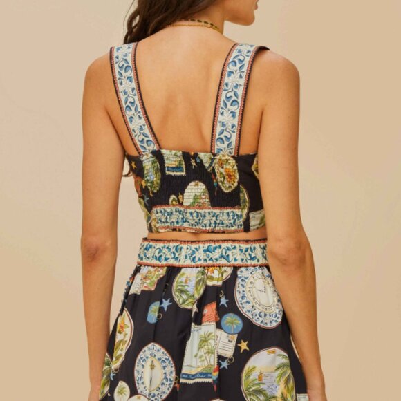 Farm Rio black trip souvenir topstitching organic cotton top - Picture 2 of 6